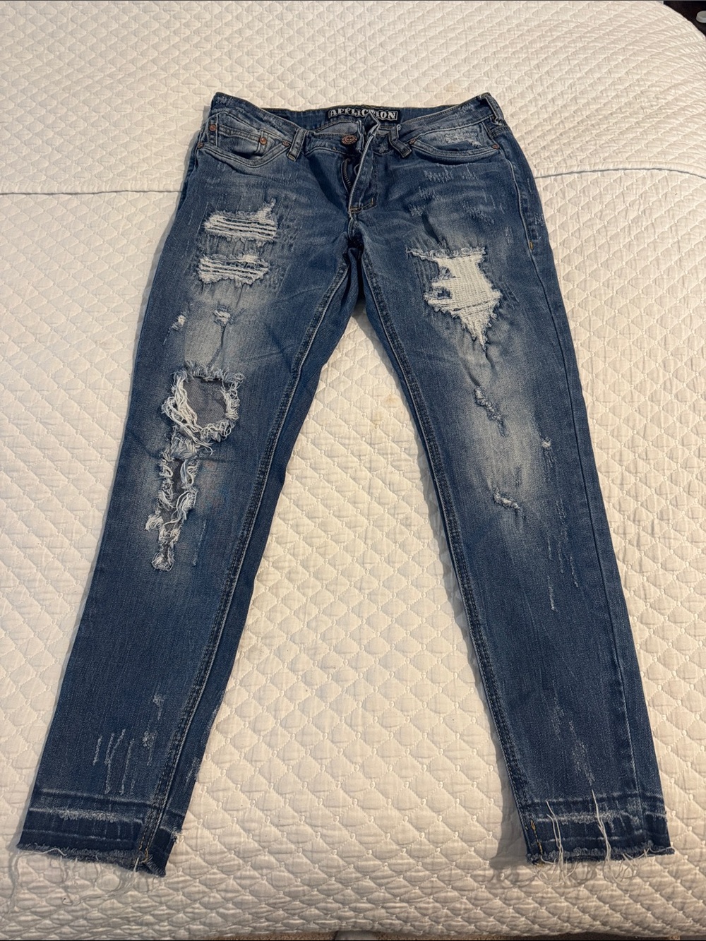 Vintage Affliction Ripped Slim Jeans in Blue